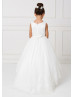 Illusion Neck Beaded Lace Tulle High Low Flower Girl Dress